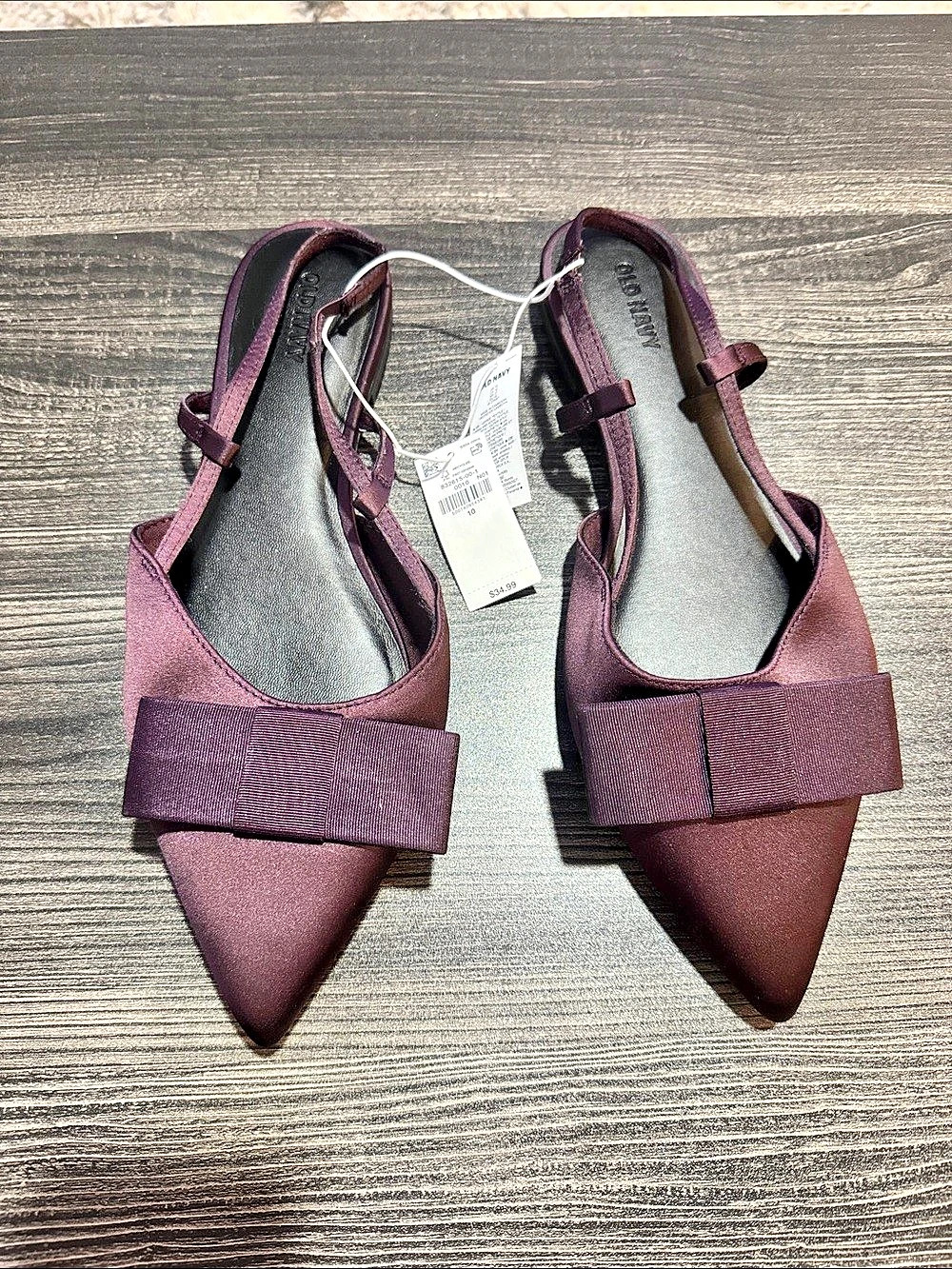 Old Navy Bow Slingback Flats Pointed-Toe Bow Flats in Purple US 10 NWT